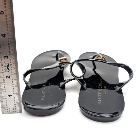 Kurt Geiger Maddison T-Bar Thong Sandals Women's Black/Gold Size US7M EU37 - Picture 10 of 15